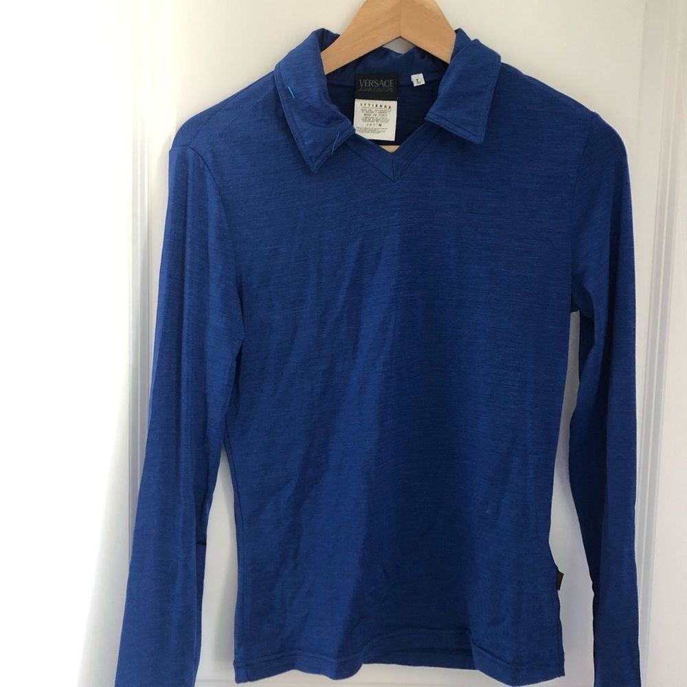 VERSACE - blue top. Fits medium